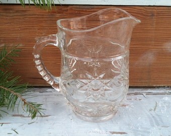 Vintage Star of David Pitcher - Vintage Pressed Glass Serving Dish, Large Clear Glass Creamer, Gravy Boat, Home Decor, Star of David Glass