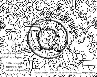 instant pdf download coloring page hand drawn zentangle