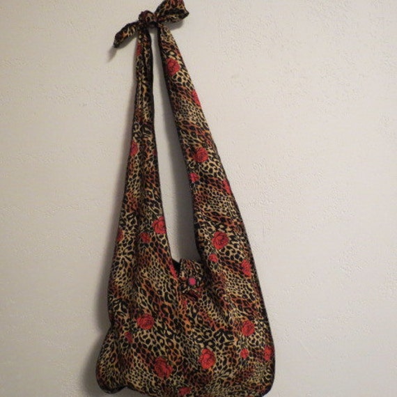 Roses and Leopard Print Hobo Purse Sling Bag Purse Fabric