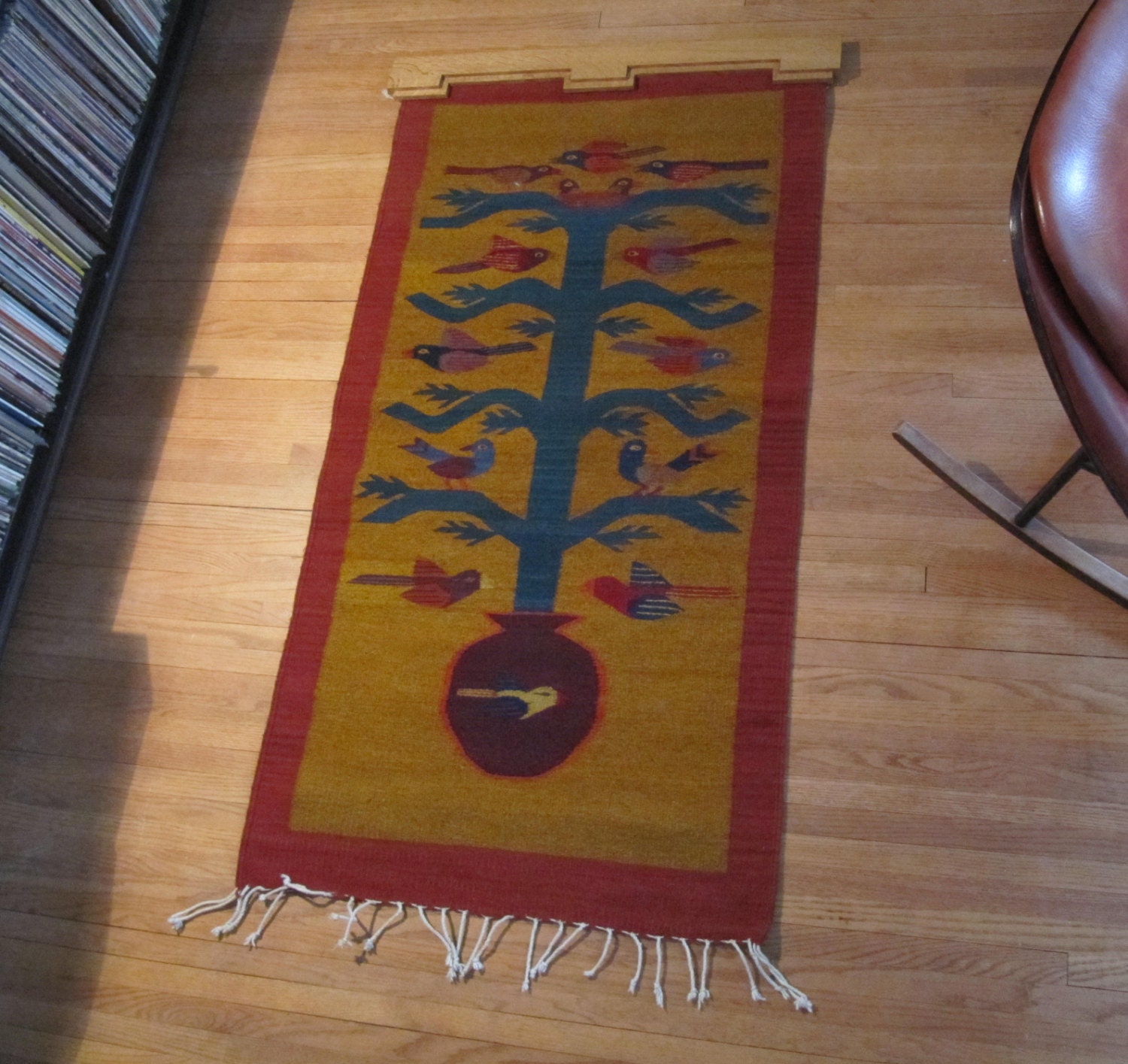 Vintage Tree of Life Navajo Wool Rug Wall Hanging