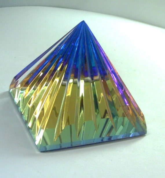 Vitrail Glass Pyramid Cut Crystal Paperweight