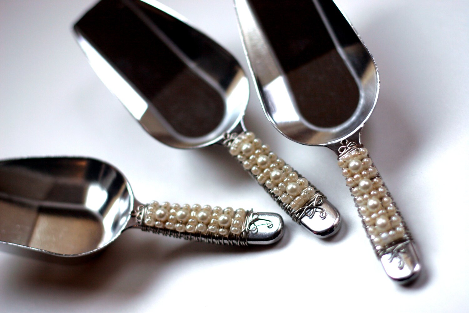 Ivory Pearl Beaded Scoops set of three CANDY BUFFET SCOOPS