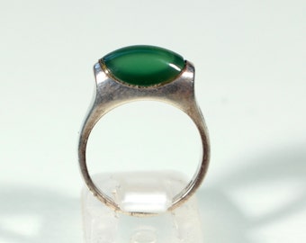 Vintage 70s Ring Sterling Ring Chrysoprase Ring French Jewelry Ring Size Approx 5.90 US