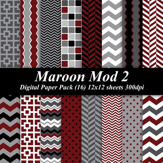 Maroon Mod 2 Digital Paper Pack 16 12x12 by DelightfulDigitals