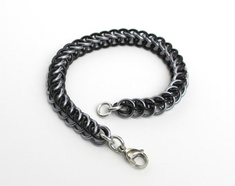 Chain mail bracelet, Half Persian 3 in 1 black and gray