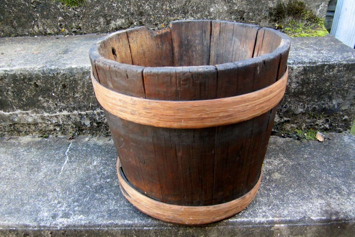 True Primitive Antique Wood Bucket Very Early Example Wooden