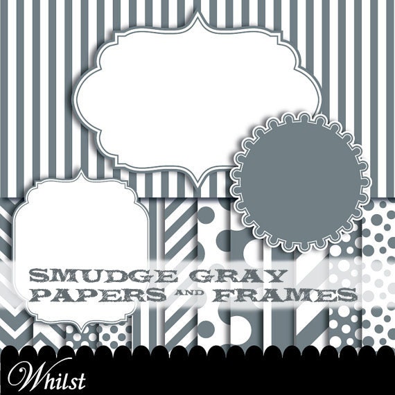 SALE Gray digital paper, scrapbooking gray and white paper, silver circle digital frame, scallop clip art : p0176 3s4850 IP Il_570xn