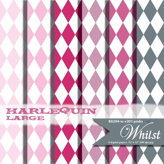 SALE Harlequin digital paper printable scrapbooking in pink fuschia digital diamond art : B0204w v301 pinks Il_570xn