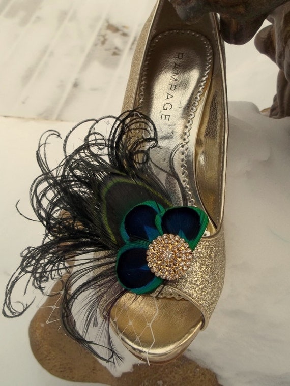 Wedding Peacock Feather Shoe Clips set of 2 Bridal Shoe