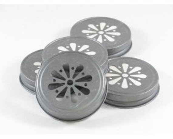 6 Daisy Cut Mason Jar Lids, Pewter, Mason drinking jars, Parties, weddings Il_570xn