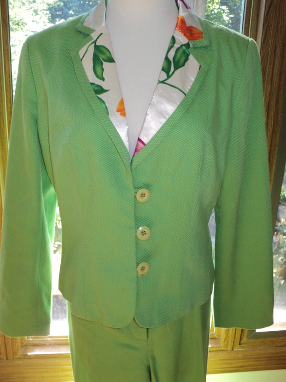 Vintage Sixties Super Fly Style Lime Green Pant Suit Lined by RRGS