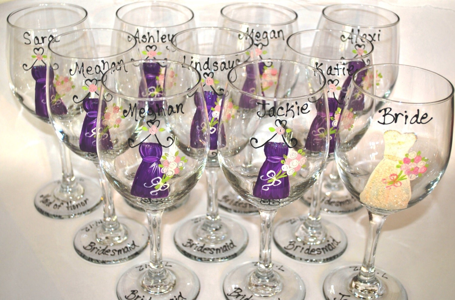 Wedding Favor Wedding Wine Glasses Handpainted Bridesmaid