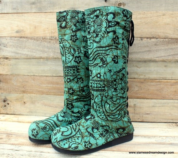 Vegan Womens Moccasin Boots Teal Balinese by SiameseDreamDesign