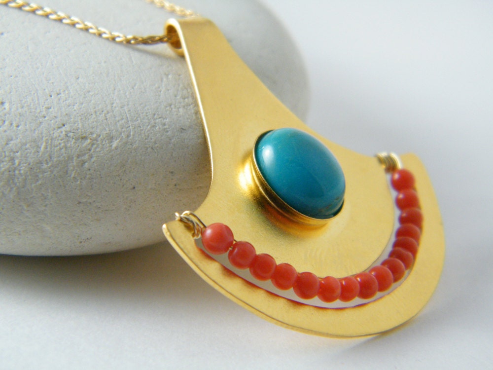 Coral turquoise necklace gold bohemian necklace by AyalaVitkon item-thumbnail