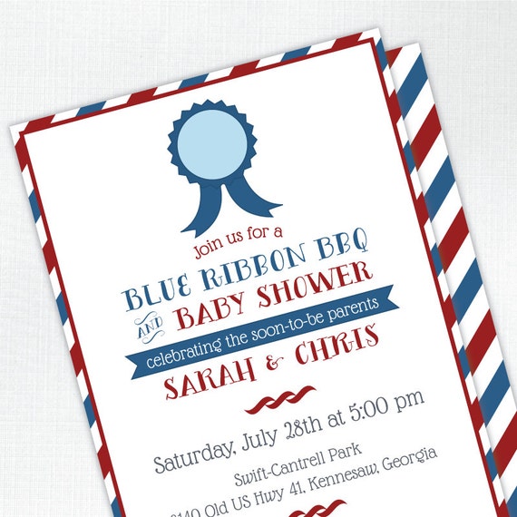 Blue Ribbon BBQ Baby Shower Invitation - PRINTED - Printable file also available Il_570xn