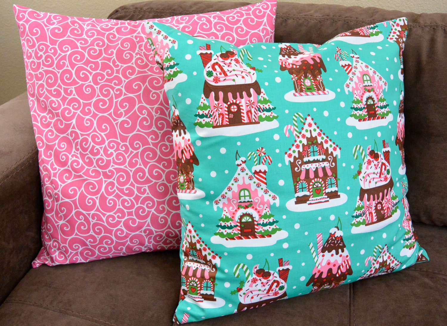 Whimsical Christmas throw pillow sham teal by ...