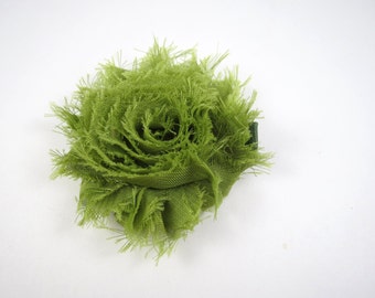 Moss Green Flower Hair Bow - Green Hair Clip - Flower Hair Bow - Shabby Chiffon Hair Clip - Infant Toddler Child Teenager Hair Clip