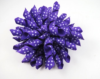 Purple Polka Dot Korker Bow - Korker Hair Clip - Purple Hair Bow - Polka Dot Hair Bow