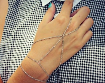 silver slave bracelet, silver hand chain, silver ring bracelet, silver slave bracelet, ring bracelet, slave ring, silver hand piece