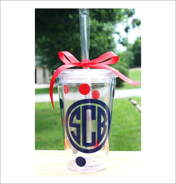 Monogram Acrylic Tumbler Circle Monogram Cup 16 oz