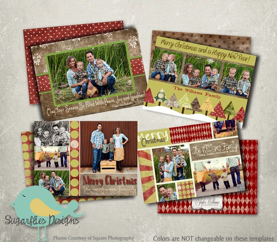 Christmas Card Template PHOTOSHOP TEMPLATE Holiday Rustic 4