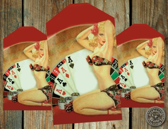Las Vegas Retro Pinup Girl Bachelorette Party or Lingerie Shower Tag or Casino Night Fundraiser Tag Il_570xn
