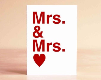 Lesbian Wedding Card - Lesbian Wedding Gift - Lesbian Engagement Card - Lesbian Anniversary Card - Mrs. & Mrs.