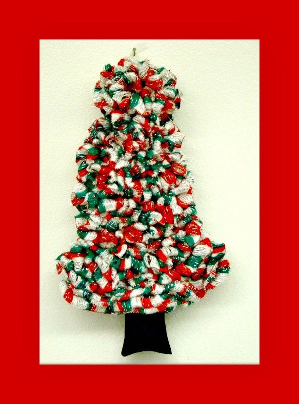 Christmas Tree Ornament Wall Decor Door Hanger Soft Green Red White Silver Glitter Ready to Ship