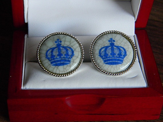 Vintage Swank Royal Copenhagen Porcelain Crown Cufflinks