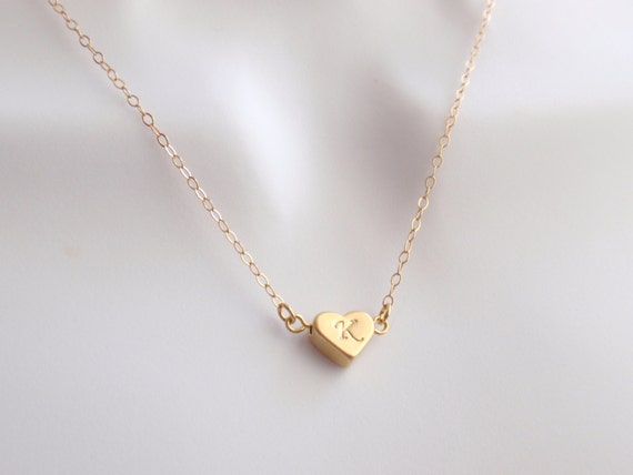 Personalized Initial Heart gold necklace. with 14k gold
