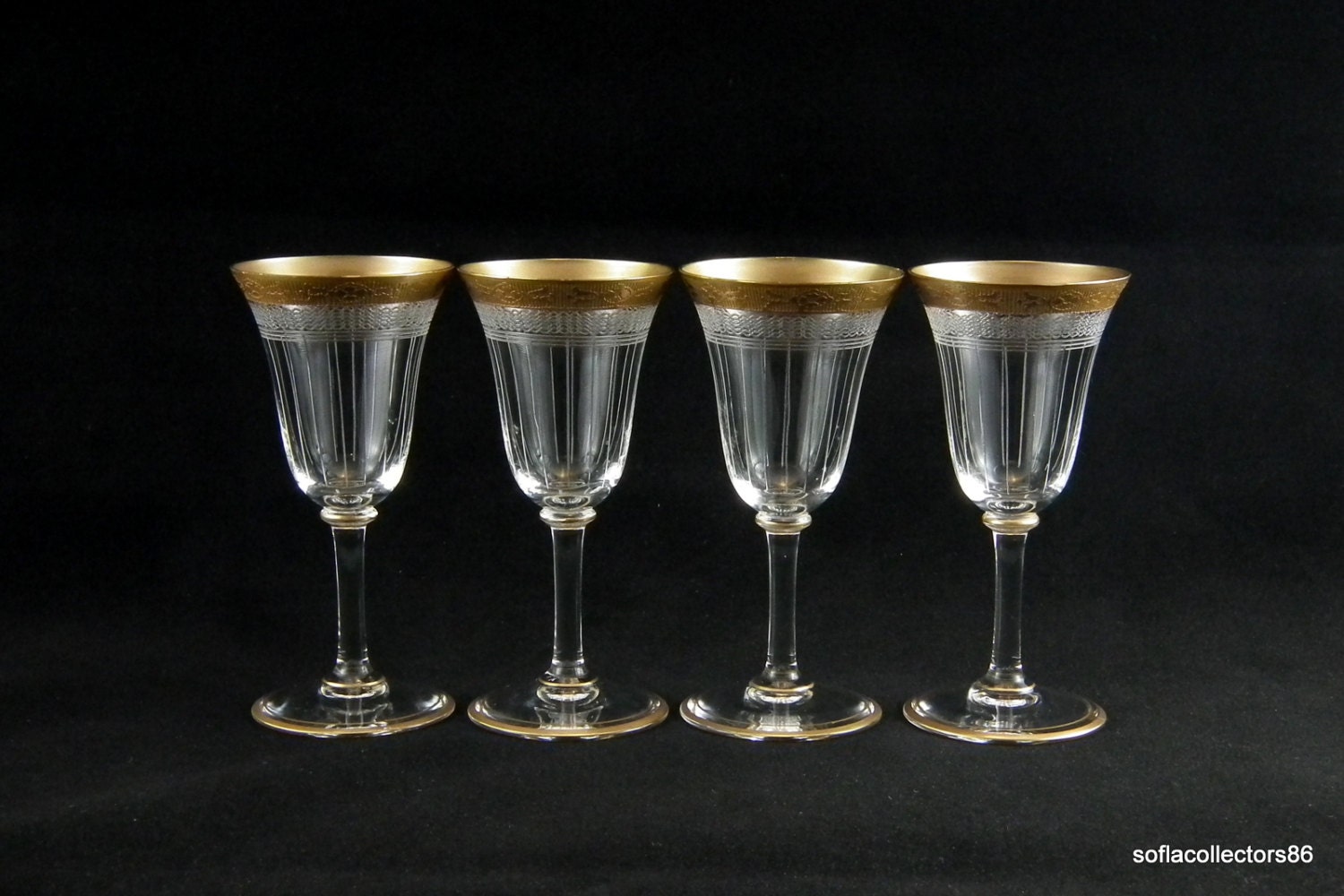 Tiffin Cordial GlassesGold Encrusted RimsArt Deco Geometric