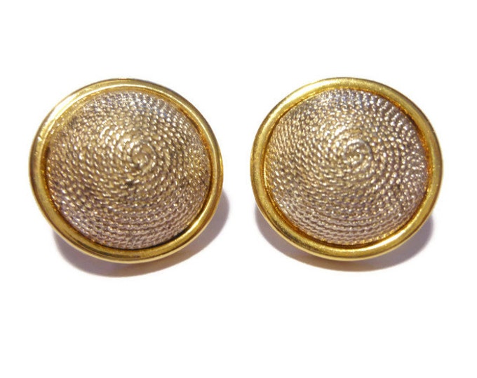 Liz Claiborne earrings, button gold textured pierced earrings on card with surgical steel posts