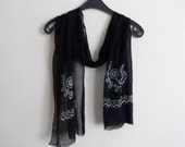 Cotton Mens Scarves, Womens Scarves, Unisex Scarf in Black and White, Hand Stamped