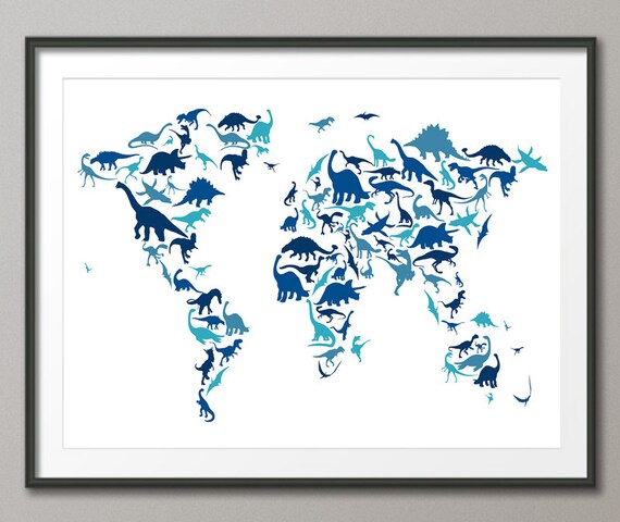 Dinosaur Map of the World Map, Art Print (583)