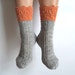 Luxurious hand knit wool socks. Orange. Grey. Gray. Gift for her. Autumn winter accessories. Gift for her. Bed socks. Boudoir. House socks