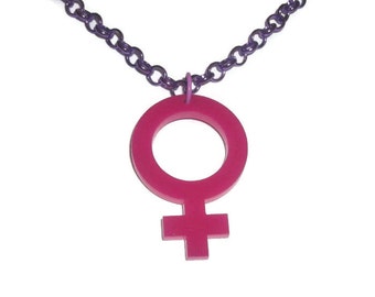 Venus Sign Necklace, Hot Pink Female Gender Symbol, Riot Girl, Feminism