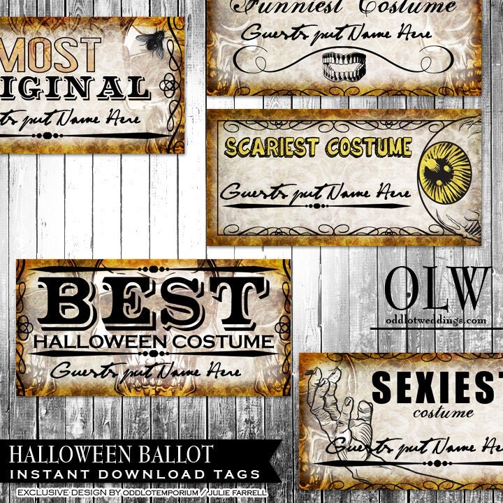Halloween Entry Ballots for your Halloween Costume Contest