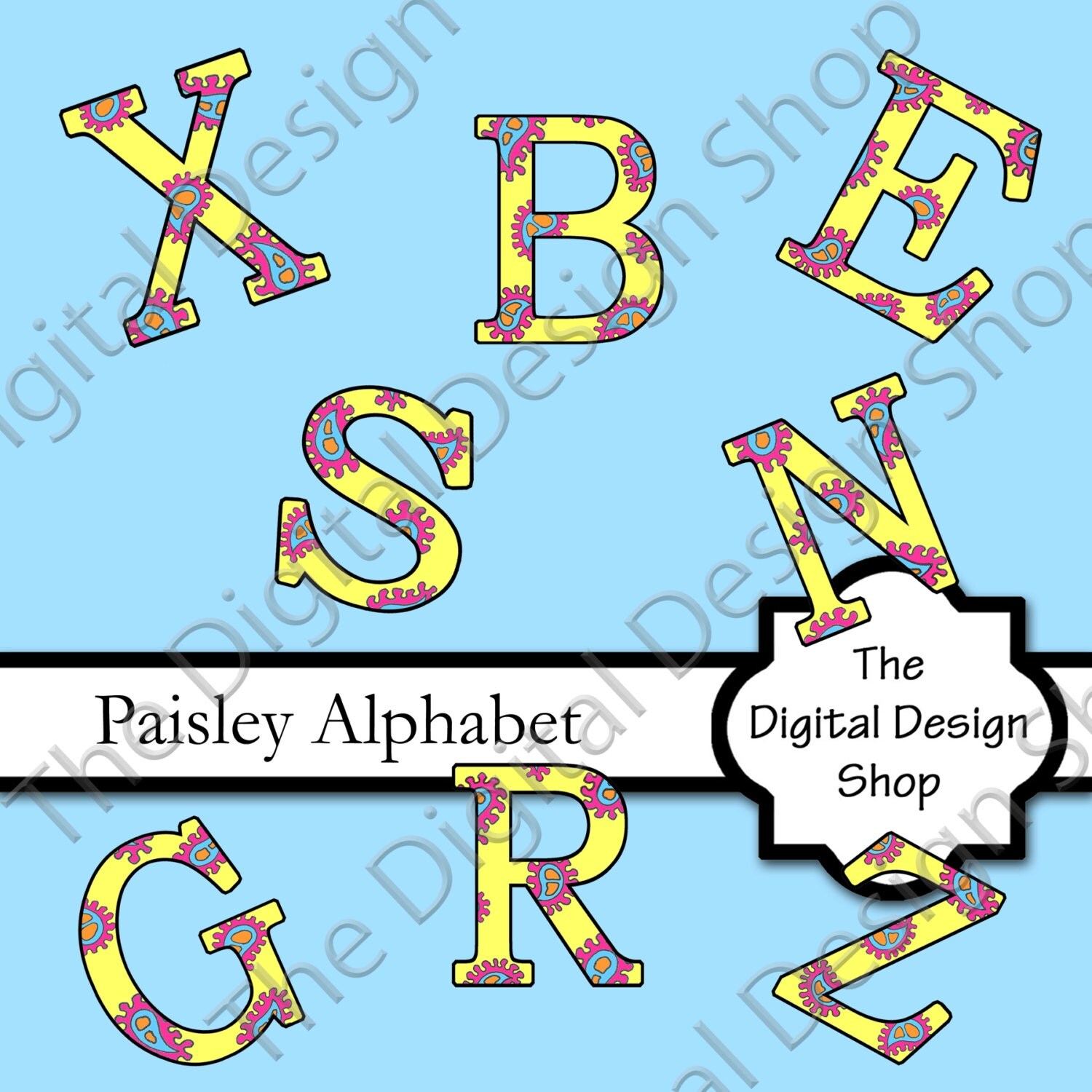 Paisley Digital Alphabet Clip Art Set by Thedigitaldesignshop