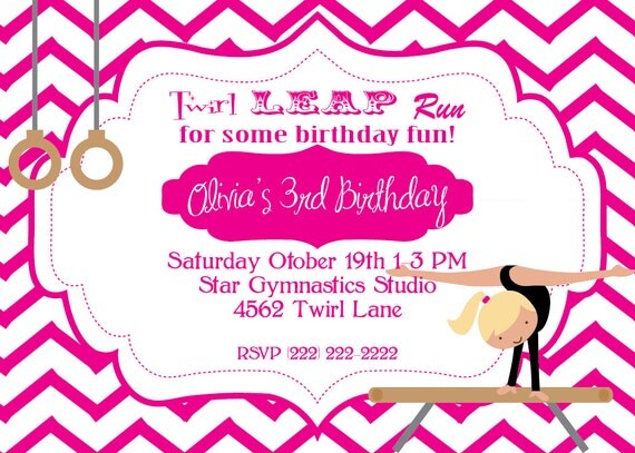 Printable 5X7 Gymnastics Birthday Invitation blonde hair & light skin gymnast...by Party Like Paula Il_570xn