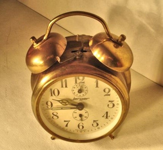 Antique Vintage German Jerger Alarm Clock Antique Brass Finish