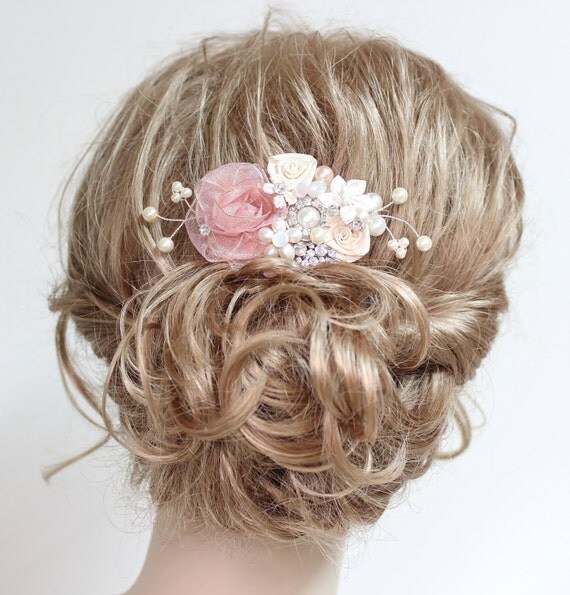 Pink & Ivory Bridal Hair Comb Wedding Hair Piece Bridal Hair