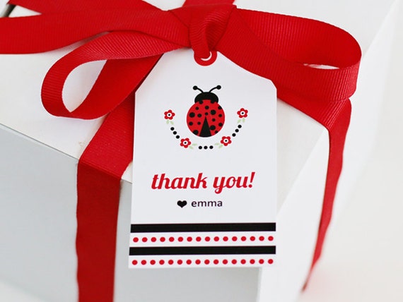 Ladybug printable - Ladybug Birthday - Ladybug Favor Tags - Ladybug decorations - Printable Party - flowers - red - polka dots Il_570xn