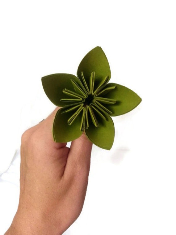 flower origami kusudama stem Green Color Etsy Paper Origami with Lime Flower Stem on to Kusudama