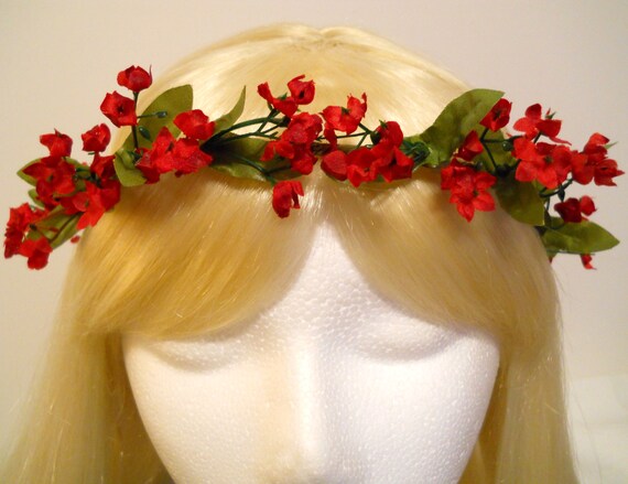 Crown, Red, small Small,  etsy flower Flowers, Flower Wreath, Holiday Head Christmas, crown