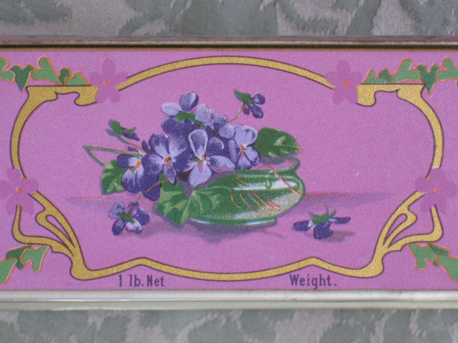 Art Nouveau Louis Sherry Candy Tin with Violets Design