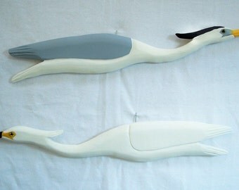 Hand carved and painted wood Great Blue Heron or Snowy Egret wall sculpture , a bird carving by Randy & Elaine Fisher ,FISHER WILDLIFE