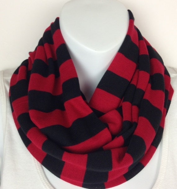 Red and Black striped Knit Infinity Scarf by DesignsbyFerdi