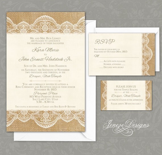 Burlap And Lace Wedding Invitation Sets 3