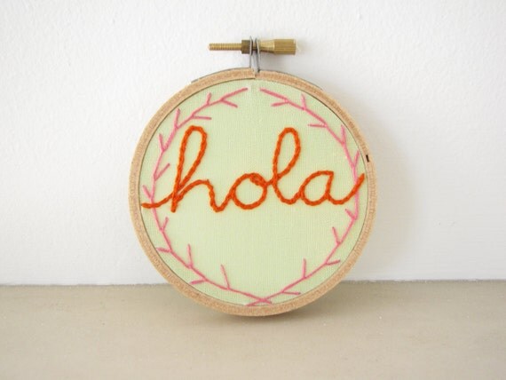 Reserved for kai embroidery hoop wall art spanish hola
