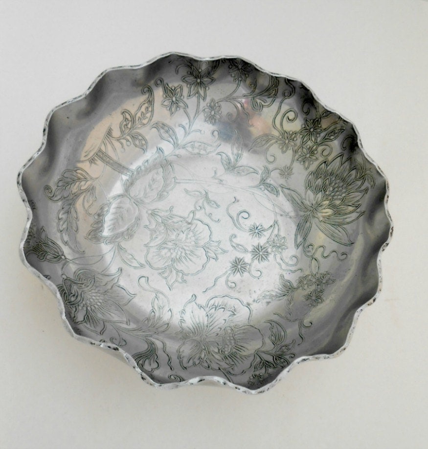 LAST ReLIST…CLEARANCE…Embossed Aluminum Bowl Etched Floral Design